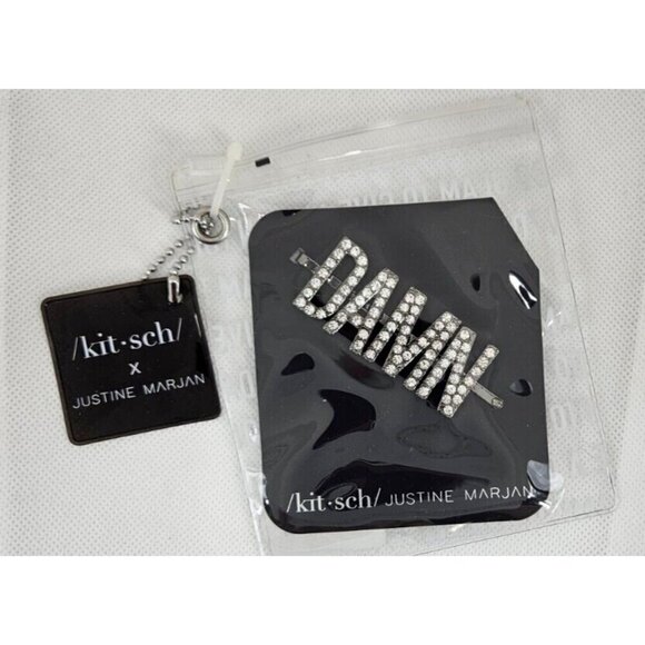 New Kitsch X Justine Marjan DAMN Rhinestone Bobby Pin Silver Color - Picture 2 of 4